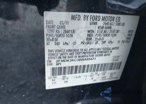 2011 Ford Edge Limited z USA, uszkodzony, nr VIN 2FMDK3KC3BBA95431